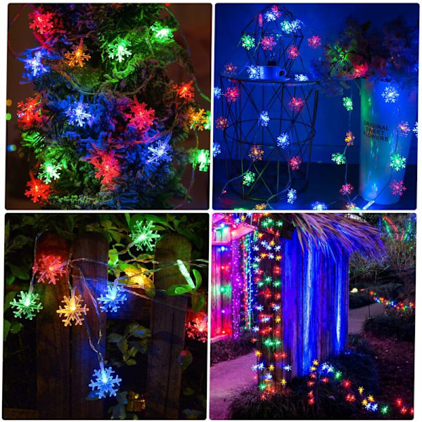 Aurinkopaneelit ulkokäyttöön, 30 LED 6,5m vedenpitävät valot koristeluun lumihiutale joulukoriste makuuhuoneelle puutarhalle terassille (väri)