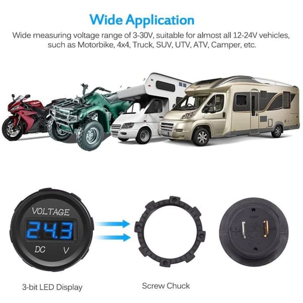 Digital spänningsmätare display voltmeter panel DC 12V LED för lastbil motorcykel fordon båt ATV UTV blå