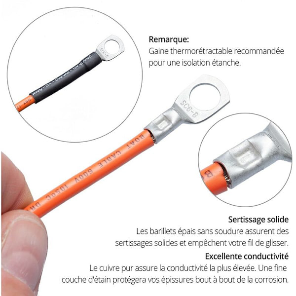 120 stk Runde Fortette Kobber Øyemutter Elektriske Terminaler - Uisolerte Batterikabelender - Ringøye Krimpterminaler - 6-25 mm² -