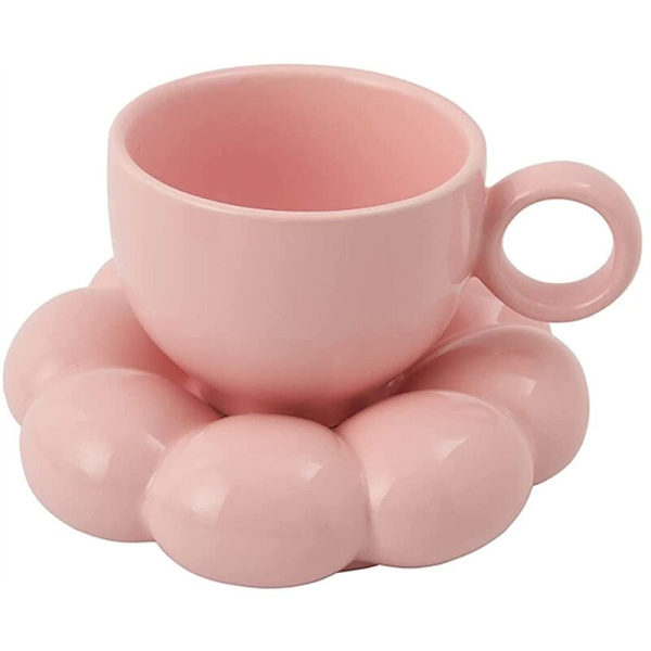 Kukka kahvikuppi ja alussetti söpö kuppi ja alussetti keraaminen kahvikuppi aluslautasella auringonkukka Latte kupit 6,7 Oz vaaleanpunainen