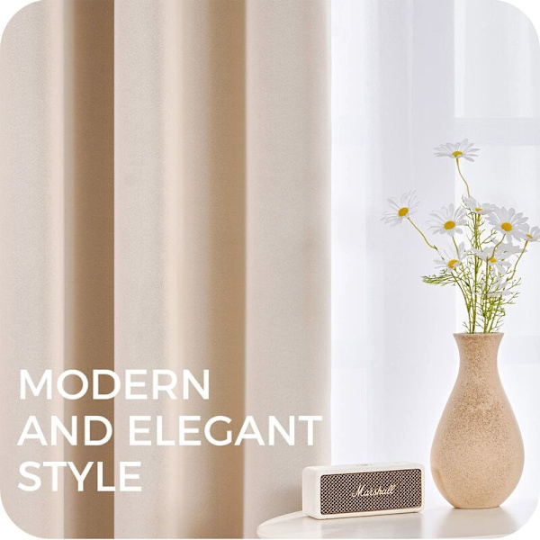 Termisk Isoleret Mørklægningsgardin 140x160 cm Kort Beige Små Vinduegardiner Indvendig til Stue Soveværelse Sæt af 2 med Øjer