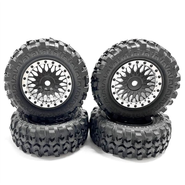 4Pcs 1.0 Metal Beadlock Tires and Rims Set for 1/24 RC Crawler Car Axial SCX24 FMS FCX24 Enduro24 Parts, Black