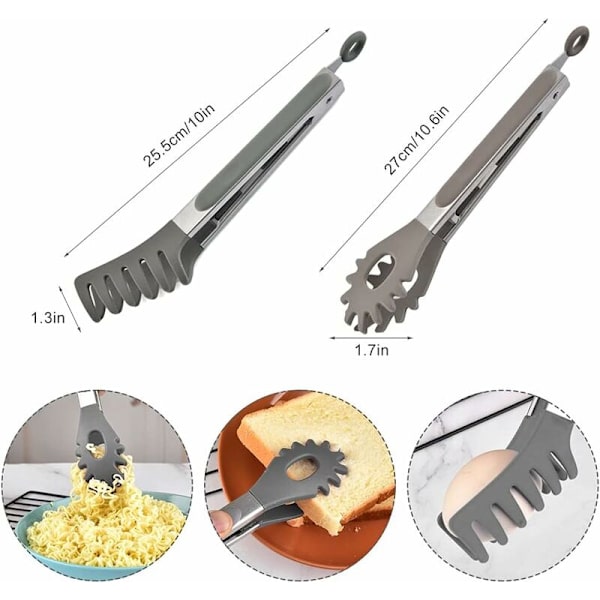 Pastatänger, 2-pack BBQ-tänger, Rostfritt Stål Värmebeständig Temperatur Spagetti Sked Servitör Serveringssked (Grå) HIASDFLS