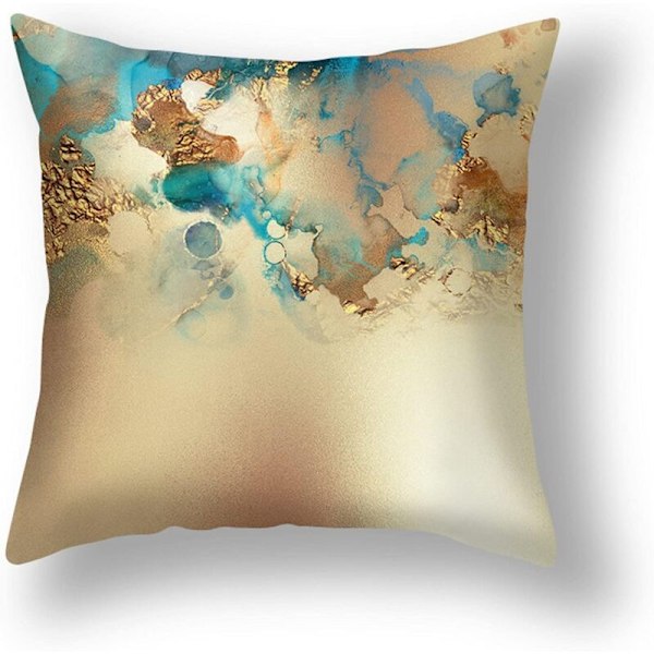 Abstrakt Putetrekksett med 4 Nordiske Teal Blå og Gull Putesett Moderne Dekorative Putetrekk for Sofa 18x18 Tommer
