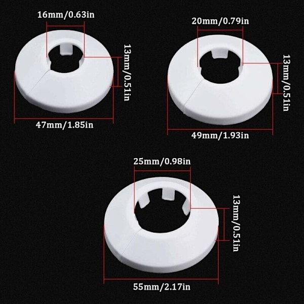 Radiattorin Rosettipellin Kotelo Lämmittimen Putkille Lämmittimen Putkisto Lattia Seinä Reiän Kotelo 16mm/20mm/25mm 24Kpl (Valkoinen)