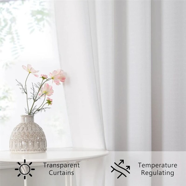 Linen Voile Gardiner 140x225cm Fint Korn Dekorative Stue Voile Gardin Soveværelse til Vindue Halvgennemsigtig Øje Dekoration Køkken, 2 Paneler Hvid