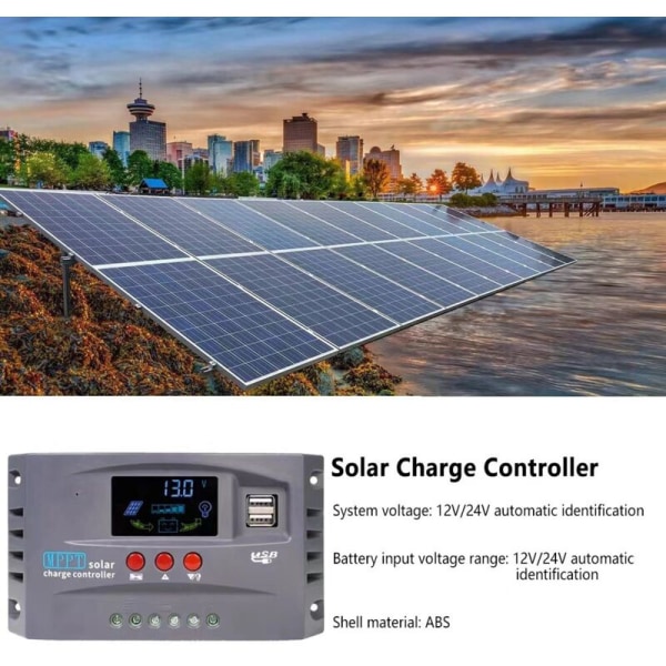 12V 24V MPPT Solcellsladdningsregulator Intelligent Display Dubbel USB Spänningsstabilisering Regulator Skydd (20A)