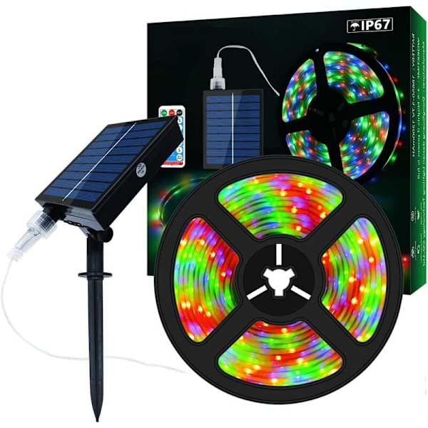 Solcellsdriven LED-remsa för utomhus, 5m 280 LED-lampor Solcellsdriven färgväxlande RGB LED-remsa med 8 ljuslägen IP67 Vattentät Dekorativ Sträng