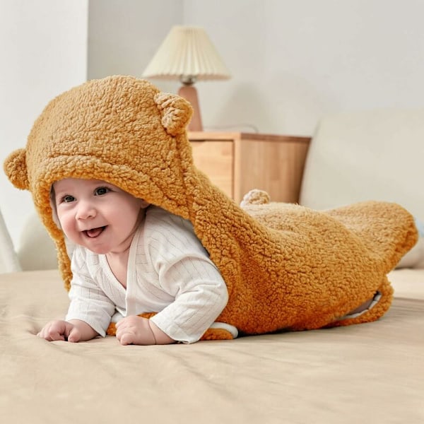 - Unisex Baby Swaddling Tæppe, Børnepleje Bunting Nest Sovepose, Hætte Swaddling Sovepose S(1-3 Måneder)