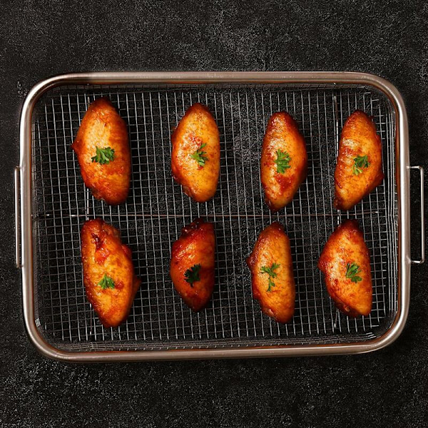 Airfryer-kurv til ovn, grillkurv i rustfrit stål, non-stick kurv, airfryer-bakke, grill- og stegekurv