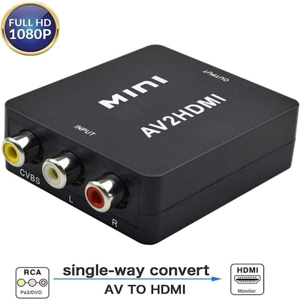 CCTV-kabel og adapter RCA til HDMI-adapter 1080P 3RCA Composite Converter AV til HDMI Converter Adapter til TV/PC/PS3/Blue-Ray DVD, sort VBS AV til H