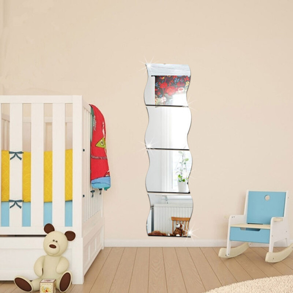 6-pack 3D Vågig Vägg Spegel, Akryl Vägg Dekoration, Hem Vardagsrum Sovrum Soffa TV Vägg Dekoration