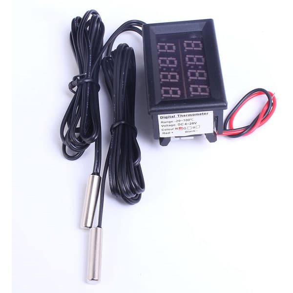 Rød LED digitalt display termometer dobbel vanntett temperaturprobe 0,56 tommer