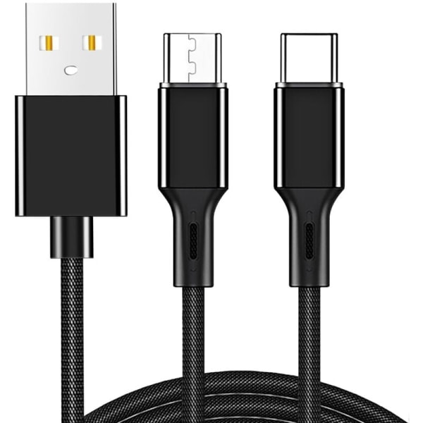 2 i 1 Type-C-kontrollerladekabel, slitesterk nylonflettet USB C-ladekabel for smarttelefon