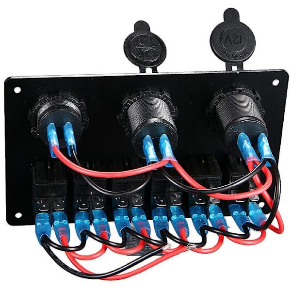 6-veis bryterpanel med 12V-24V LED digital voltmeter, dobbel USB-lader, pluss-kontakt for Rv Truck Boat Suv