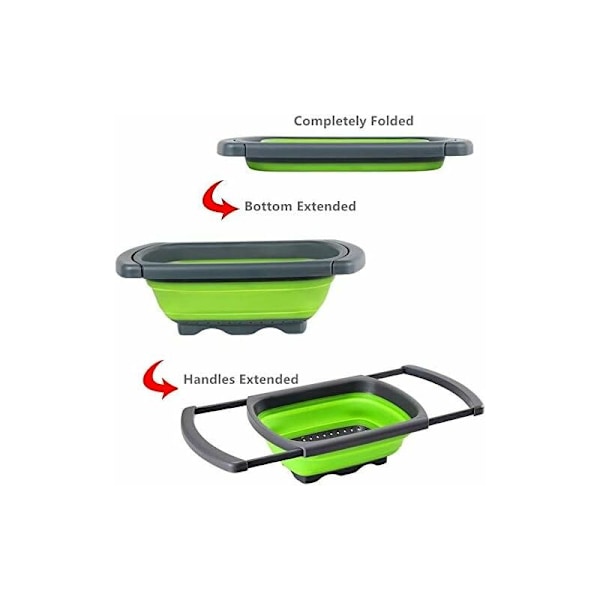 Sammenleggbar sil, 3,8L kapasitet SiliCone kurv 265MM sammenleggbar sil med uttrekkbare håndtak, assortert (grønn)-Fei Yu