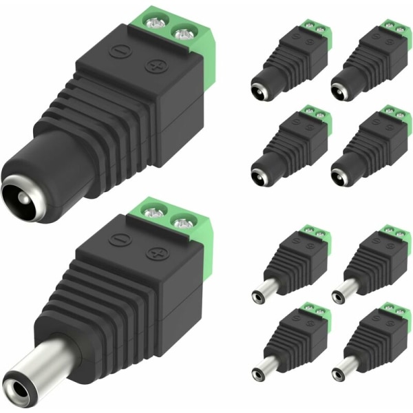 10 kpl 5,5 mm 2,1 mm DC 12 V uros- ja naarasvirtapistokkeet CCTV-kameran DVR-turvajärjestelmän LED-valoon