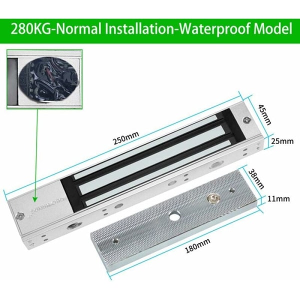12V Vattentät Elektrisk Magnetisk Elektromagnetisk Dörrlås 280KG 600LBs för Tillträdeskontrollsystem, Hållkraft Magnetisk Dörrlås, Utomhus och Ind