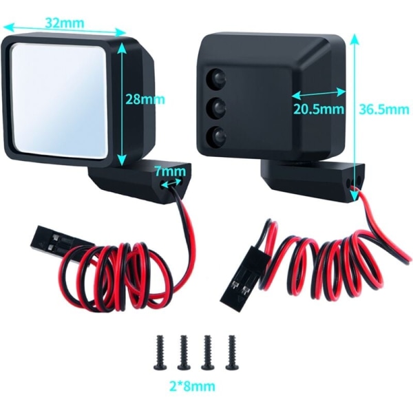 RC-bilens bakspeil med LED-lys for simulerte dekorasjonsdeler på Axial SCX6 1/6