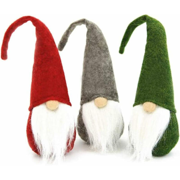 Jule Nisse Julepynt, 3 Håndlavede Juledukker uden Ansigt, Håndlavet til Julepynt og Bordpynt - Jul
