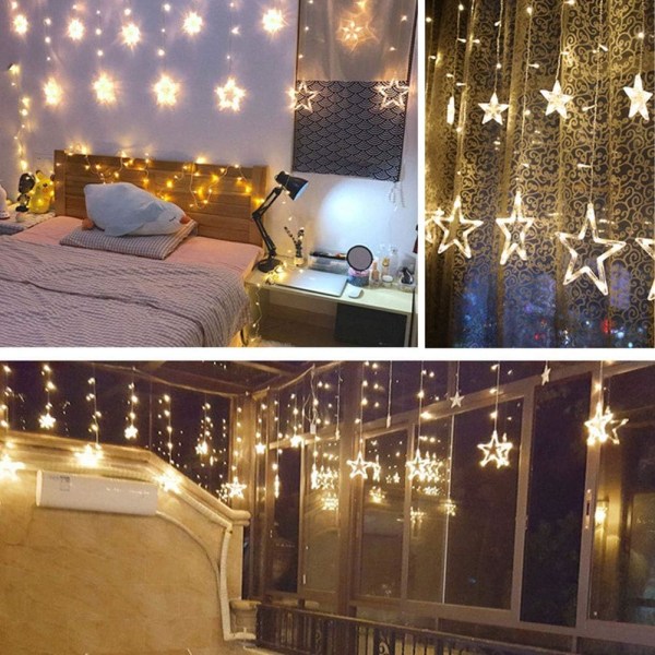 Joulutähti-ikkunavalot koristeet sisätiloihin,LED-tähtiverhovalot, jouluikkunavalot 12 tähteä 138 keijuvalot makuuhuoneen seinälle Weddin