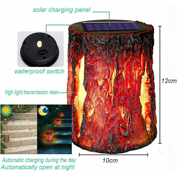 Solcellsdrivna Utomhus Trädstubbe Sollampa för Trädgård Utomhus Stump Torch Ljus Flimmerande Låga Lyktor Sol Landskapsbelysning för Trädgård, Pat
