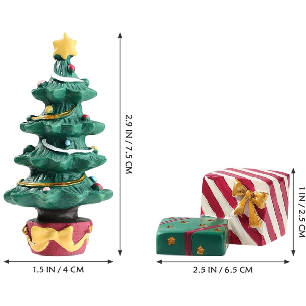 Juleakvariedekoration Juletræ Gaveæske Miniature Resin Landskabsornamenter til Akvarieforsyninger