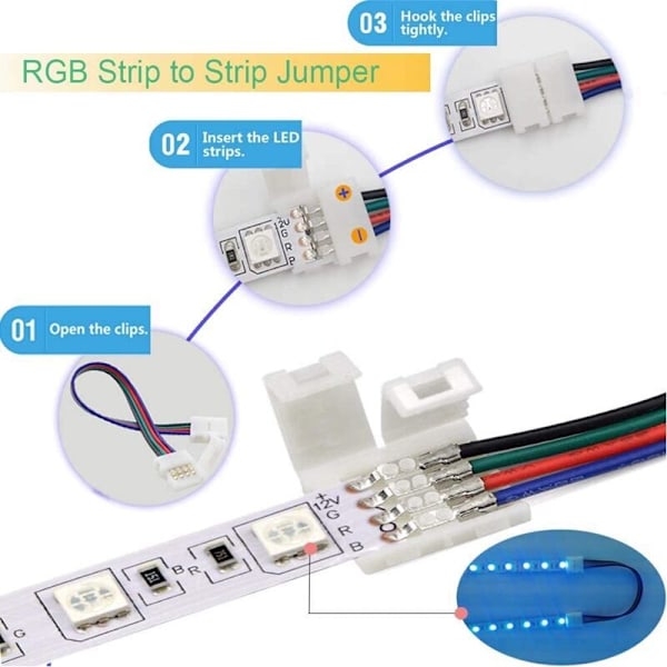 LED-strimmelforbindelsessæt til 5050 10 mm 4-bens RGB-LED-strimmel, 2-vejs splitter, DIY-tilbehør til RGB-LED-strimmelforbindelse