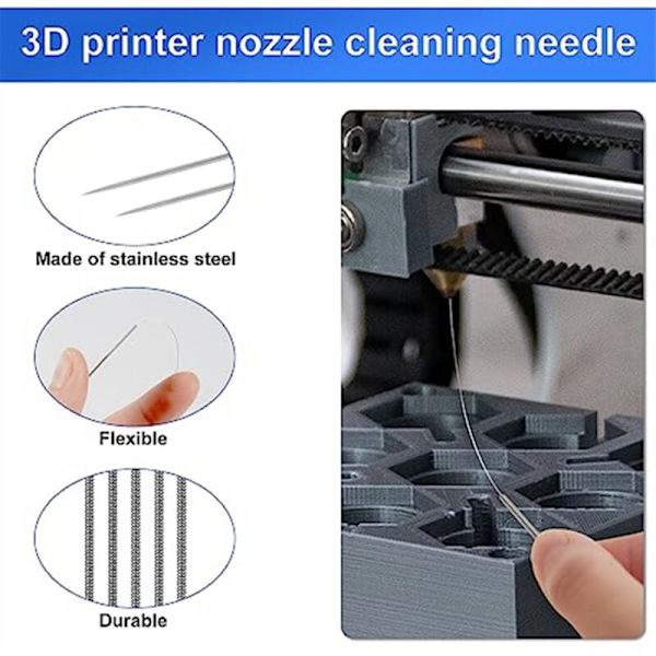 100 stk 3D-skriver dyse rengjøringssett, 0,4 mm nål rengjøringsnål, 3D-utskrift dyse nål for 3D-skriver tilbehør