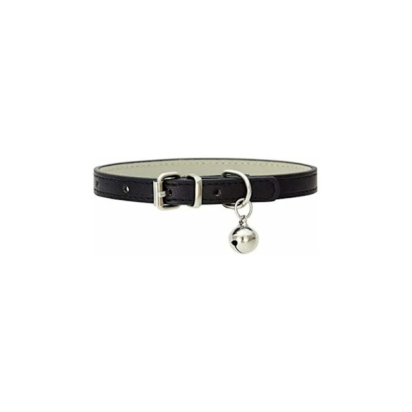 Läderhalsband för katt, justerbart 7,5\"-11\", katthalsband med klockor, svart, Fei Yu