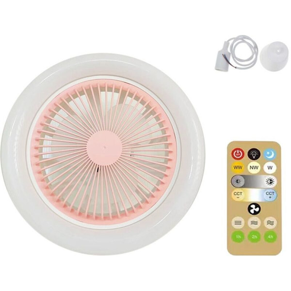30W takvifte med lyslampe E27 konverterbase med fjernkontroll for soverom, hjem, hvit + rosa