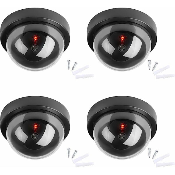 Dummykameror med Solpanel, Falska Säkerhetskameror med LED-Ljus för Inomhus och Utomhus Användning (4-pack, Silver)