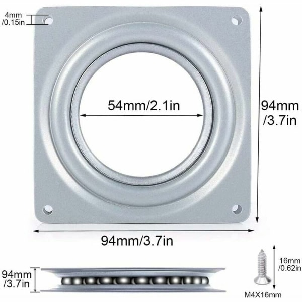 Drejeskive drejeplade roterende platform roterende leje 360 grader firkant med stålkuglelejer til køkkenskab bordplade spisekammer (4 tommer)