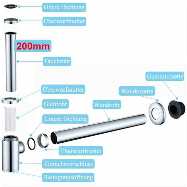 Messingvaskesifon, Universal Design Sifon 1 1/4 x 32mm, Justerbar Luktdemper, Krom - DENUOTOP