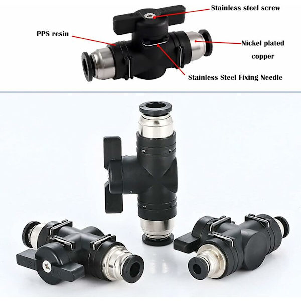 2 stk. 6mm Pneumatiske Fittings Push Hurtigkobling Forbindelses Manuel Ventil Push Pneumatisk Lige Forbindelse til Forbindelse af Polyethylen Nylon og PU
