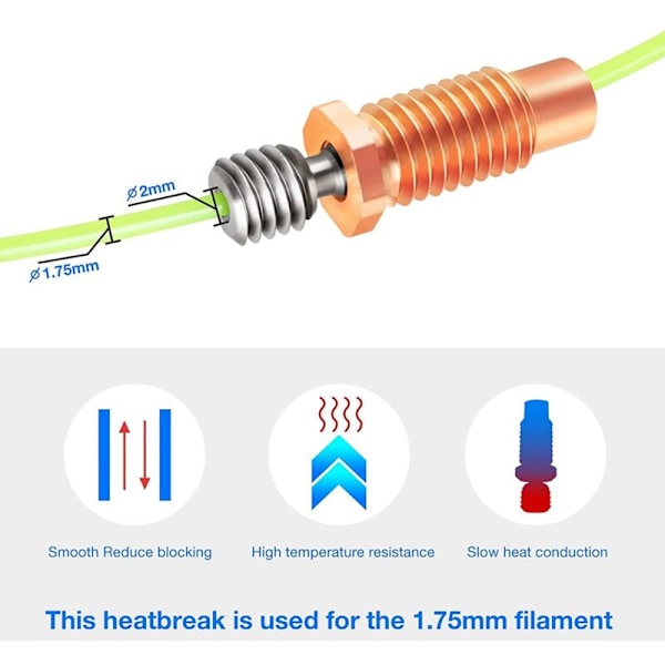 Bimetalliset titaani-kupari-seos suulakeet sopivat 3D-tulostimille V6 Hotend 3 kpl sarja