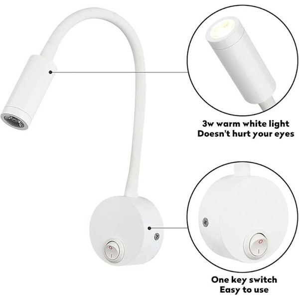 2 stk LED Leselys Veggmontert Aluminium Sølvfarge, Skrivebordslampe Varmt Hvitt Lys Øyevern Design, Sengelampe med Bryter
