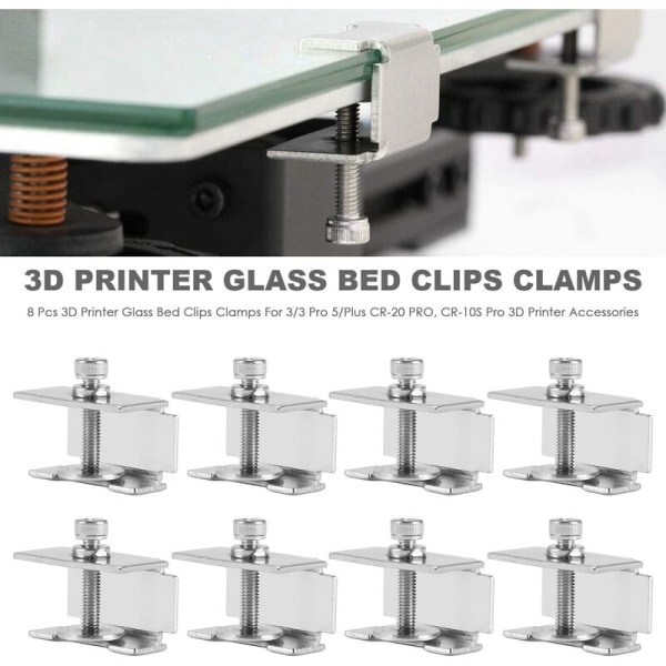 8 stk. 3D-printer glasplade clips klemmer til 3/3 Pro 5/Plus -20 PRO, -10S Pro 3D-printer tilbehør