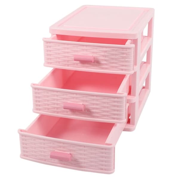 Plastboks med 3 rom og skuff, rosa