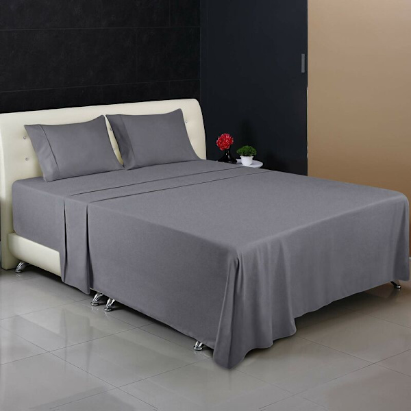 Polyesterimikrokuituinen lakanasetti (4 osaa, harmaa) - 1 fitted-lakana 150x200cm, 1 tasalakana 228x259cm ja 2 tyynyliinaa 50x75cm