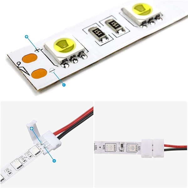 24 stk 8 mm 2-pin LED-stripekontakt for 8 mm fleksibel SMD 3528 2835 enfarget LED-stripe lodding