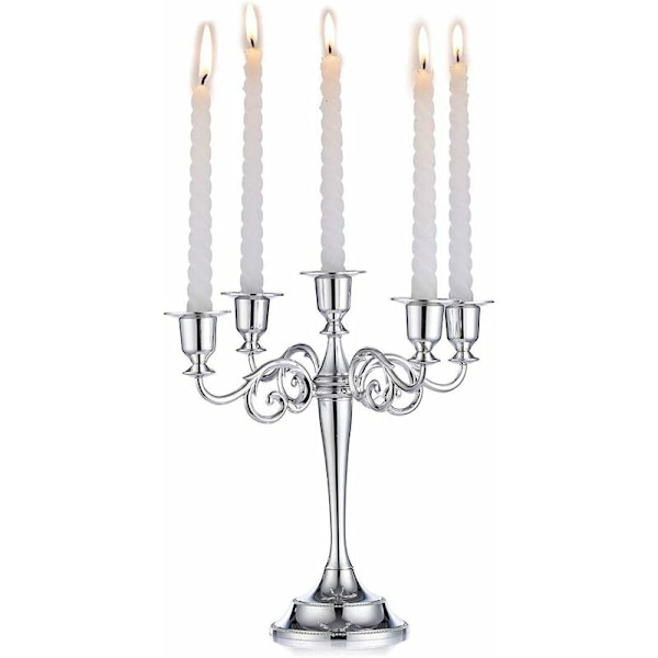 Sølv Candelabra Lysestake 5-Arm Lysestaker 27cm Høy Representerer Spisslys for Midtstykker Bursdagsfest Bryllup Spisebord Chris