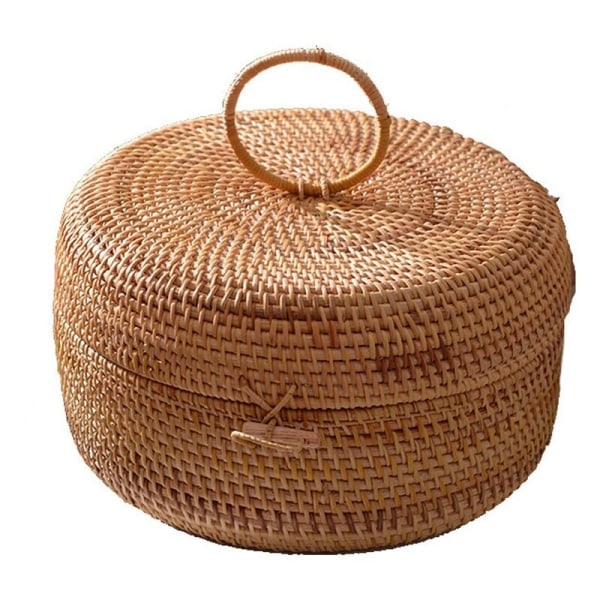 Rattan Weave Food Container Storage Box Handmade Organizer Kitchen Breathable Boxes for Bulk Produce Banks Jars Caps Pot Lock L