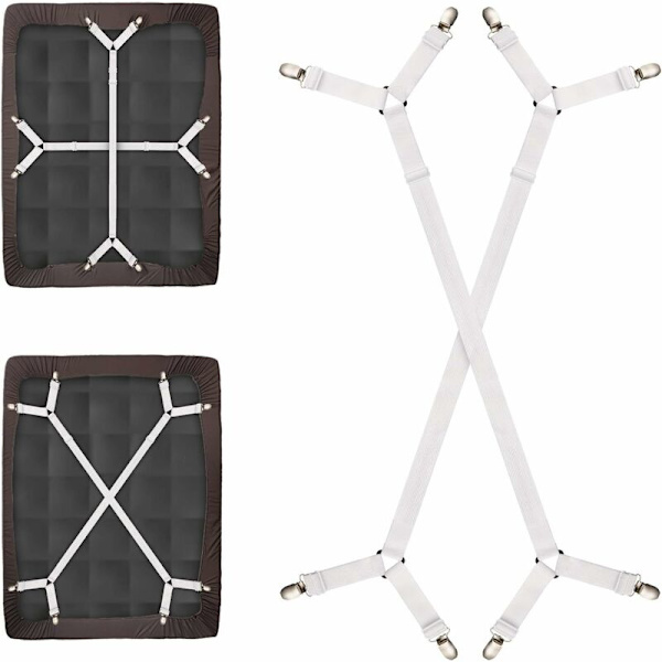 Pieces Fitted Sheet Tensioner Justerbar Sengelinned, Fitted Sheet Fastgørelse Til Alle Senge Og Madrasser, Hvid