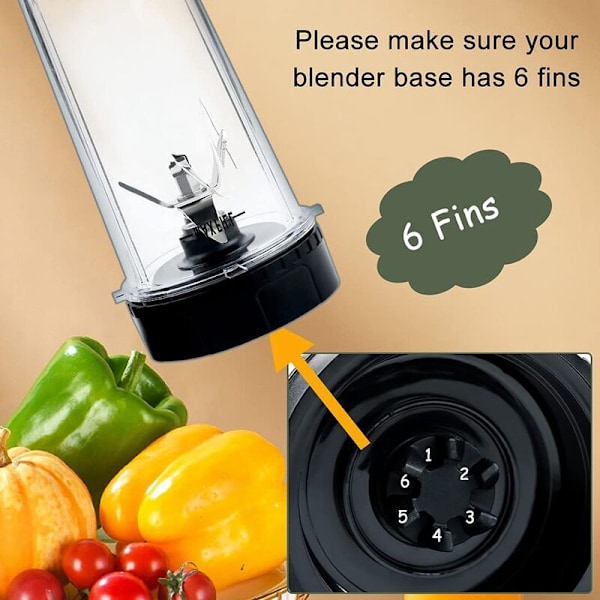 6-Fin Ekstraktorblad-erstatningsdeler for Ninja BL770 BL780 BL660 Blender, 16 Oz Enkelt-Serveringskoppsett