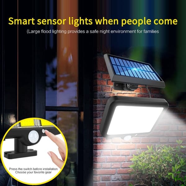 Fjernkontroll 160 LED COB Solcellelys PIR Bevegelsessensor IP65 Utendørs Solcelle Vegg Gate Lys Vanntett Lampe