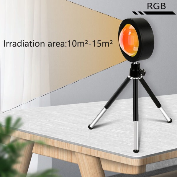 RGB solnedgangsprojeksjonslampe LED nattlys, 360° stativ USB-prosjektor fotolamper for romstudio