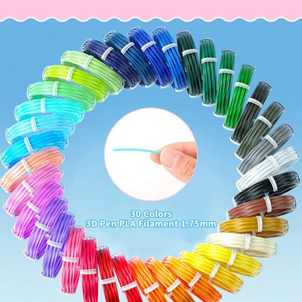 PCL Filament Refills til 3D-print 1,75 mm, pakke med 30 tilfældige farver, Filament Refills til 3D-printer