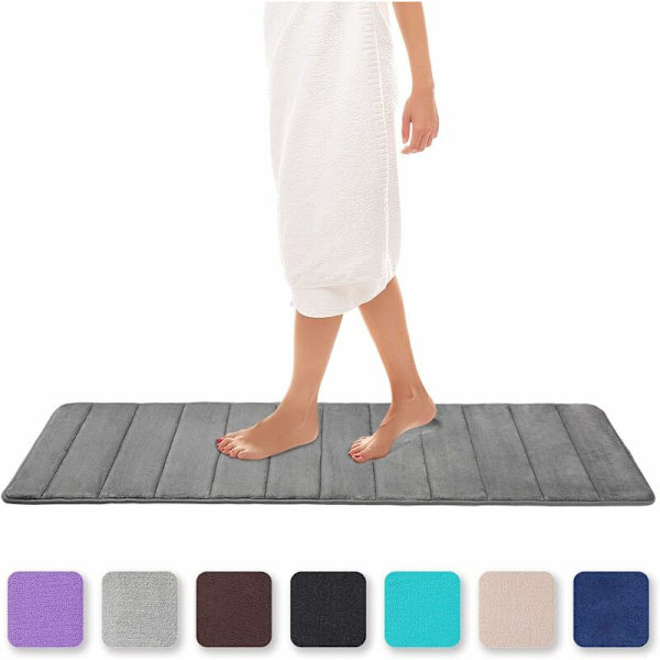 Absorberande och halkfri badmatta i minnesskum Tvättad, minnesskum, 40 x 120 cm - grå-DENUOTOP
