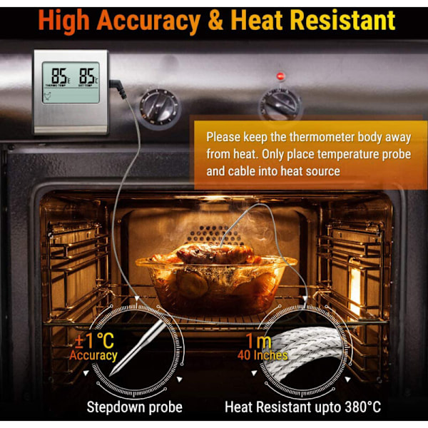 ThermoPro TP-16 Stor LCD Digital Matlagning Kött Rökare Ugn Kök BBQ Grill Termometer Klocka Timer med Rostfritt Stål Sond